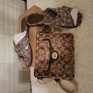 Coach Brown Signature Handbag and Sandals Set